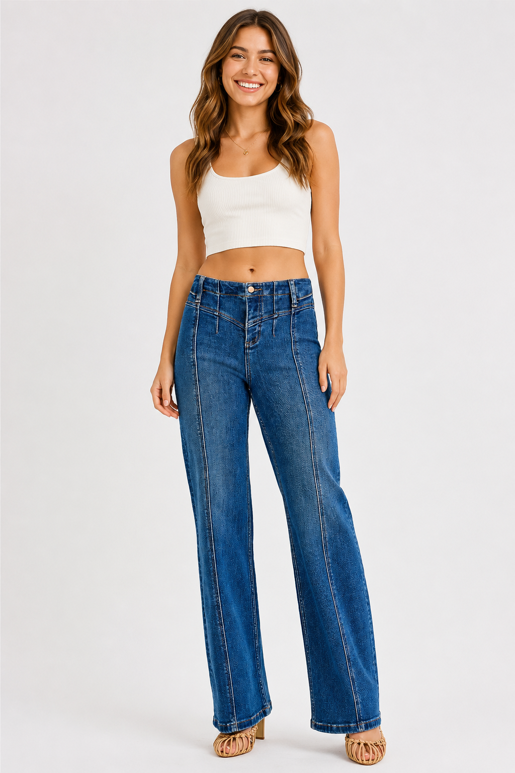 RISEN Seam Detail Wide Leg Jeans