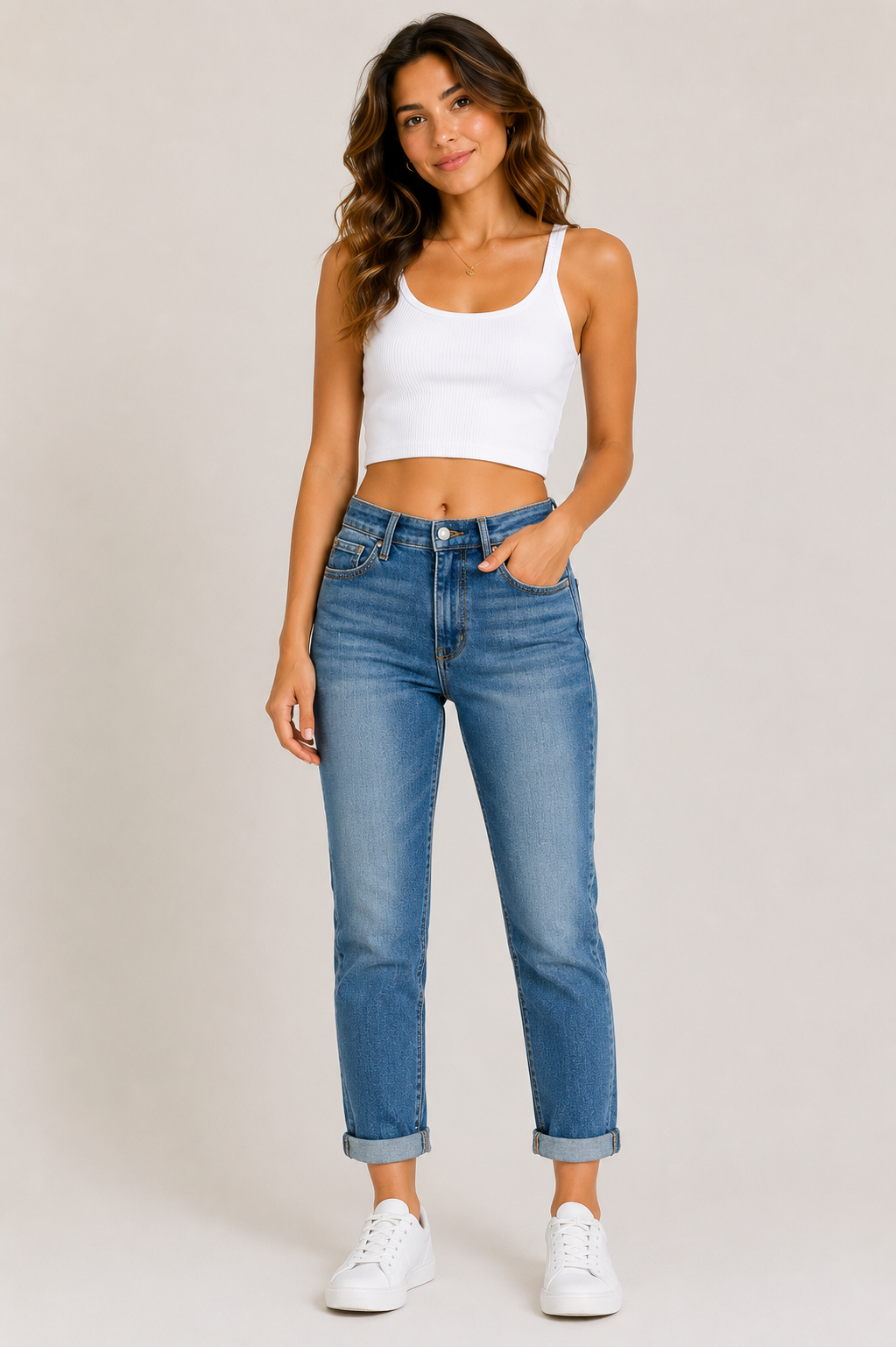 Judy Blue Mid Rise Skinny Cuff Jeans with Pockets