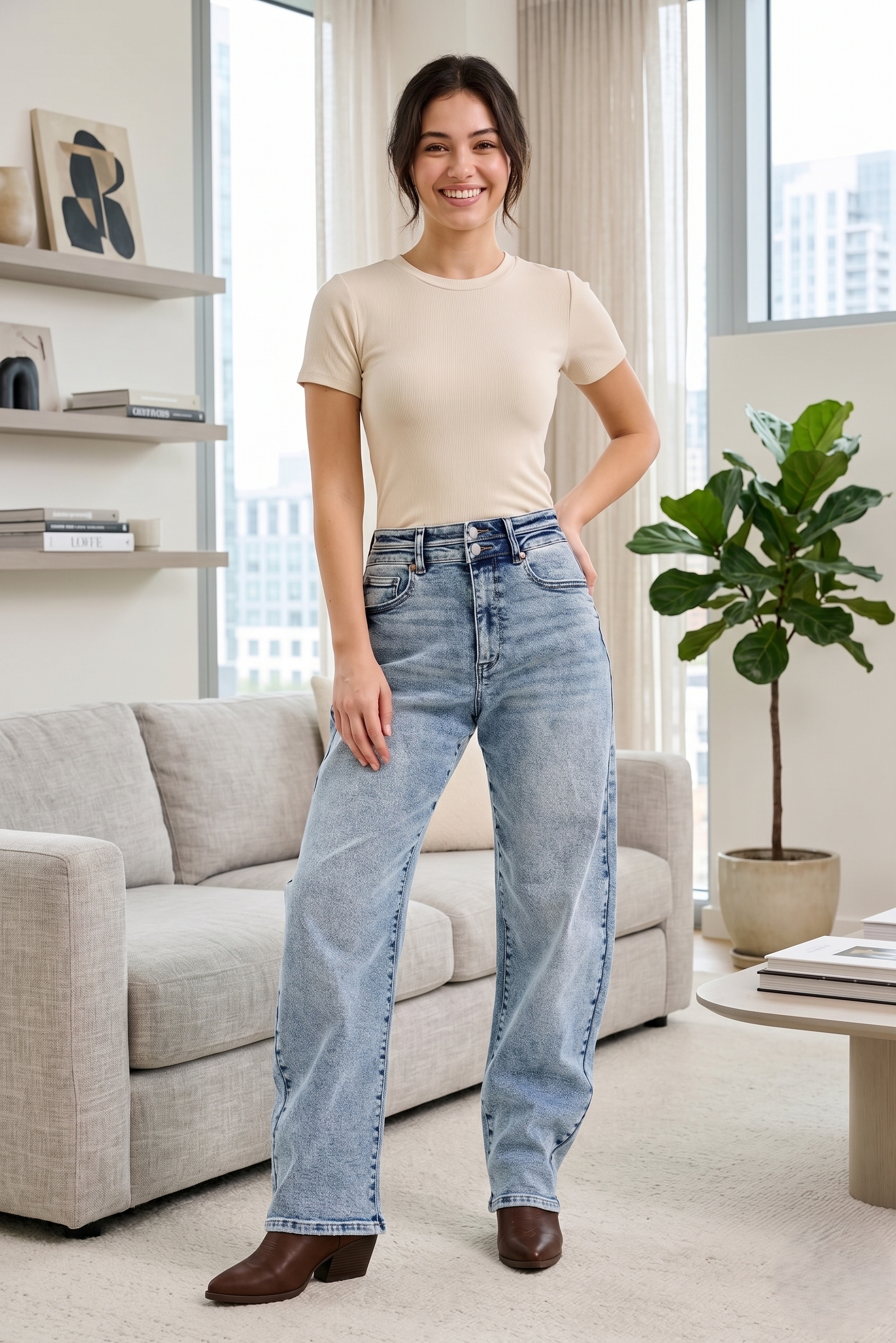 Judy Blue High Waist Marlow Arc Leg Jeans with Double Waistband