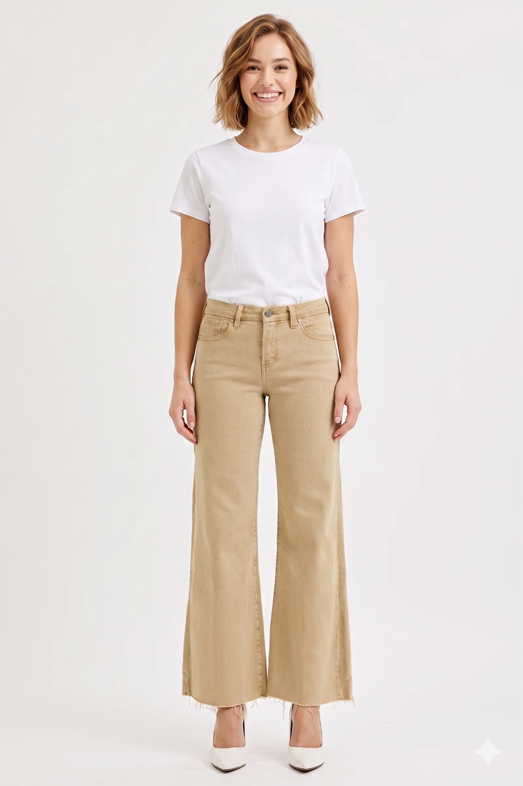 RISEN Raw Hem Wide Leg Jeans