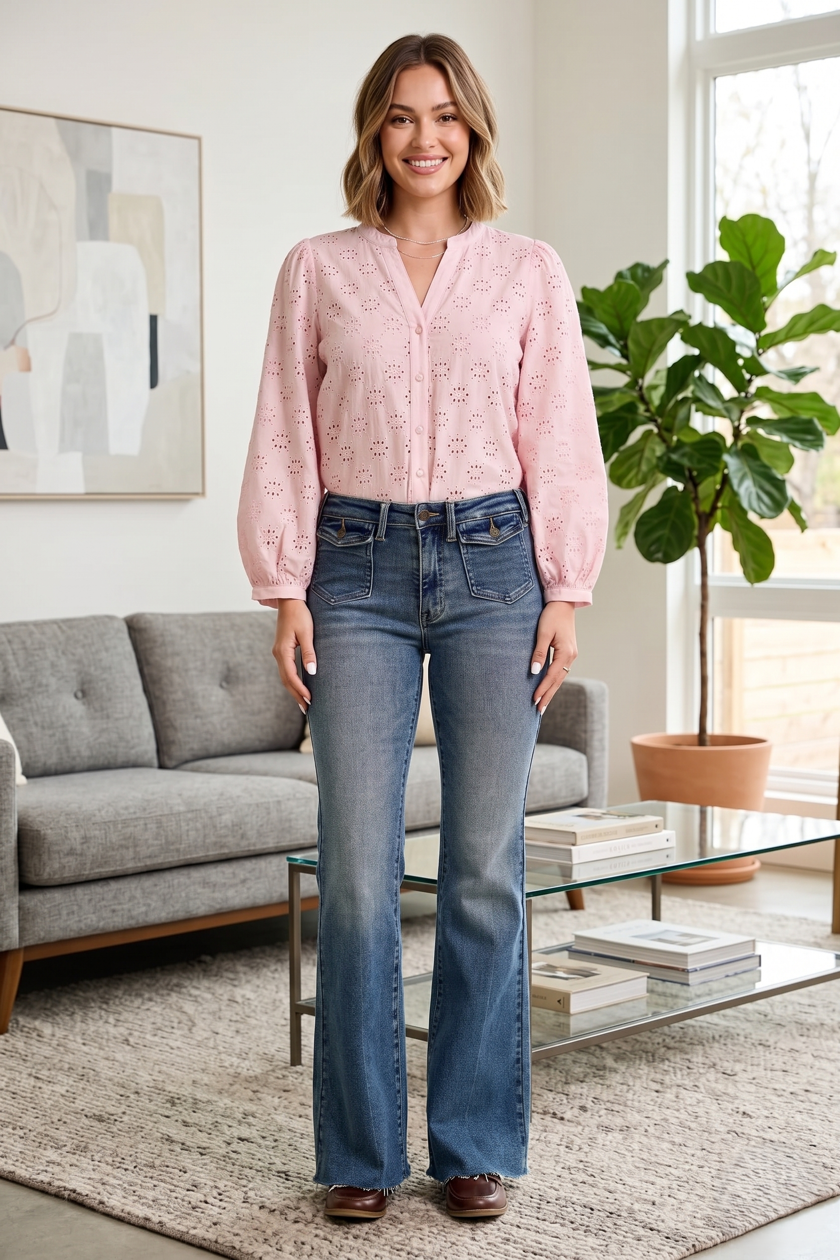 Judy Blue Mid Rise Flare Jeans with Front Flap Pockets