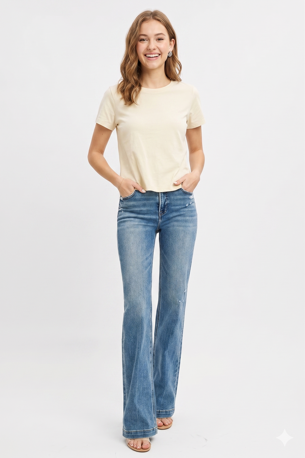 RISEN Distressed Detail Bootcut Jeans