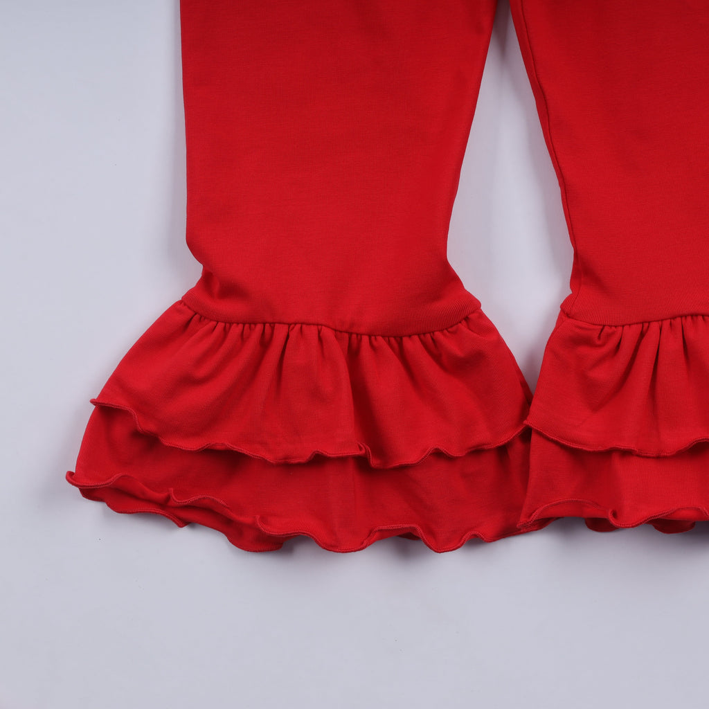 Red gingerbread hand smocked ruffle pants set