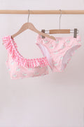 Pink rose ruffle 2pc women swimsuit