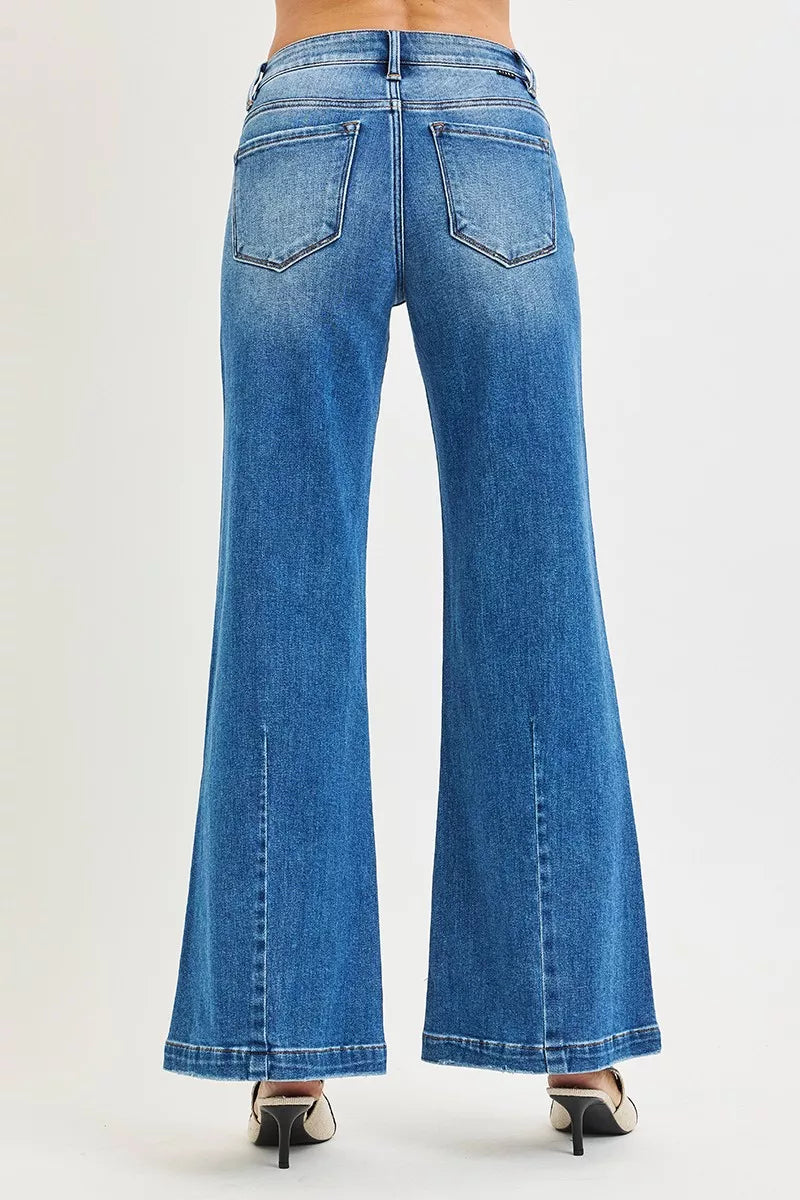 RISEN Mid Rise Wide Flared Leg Jeans