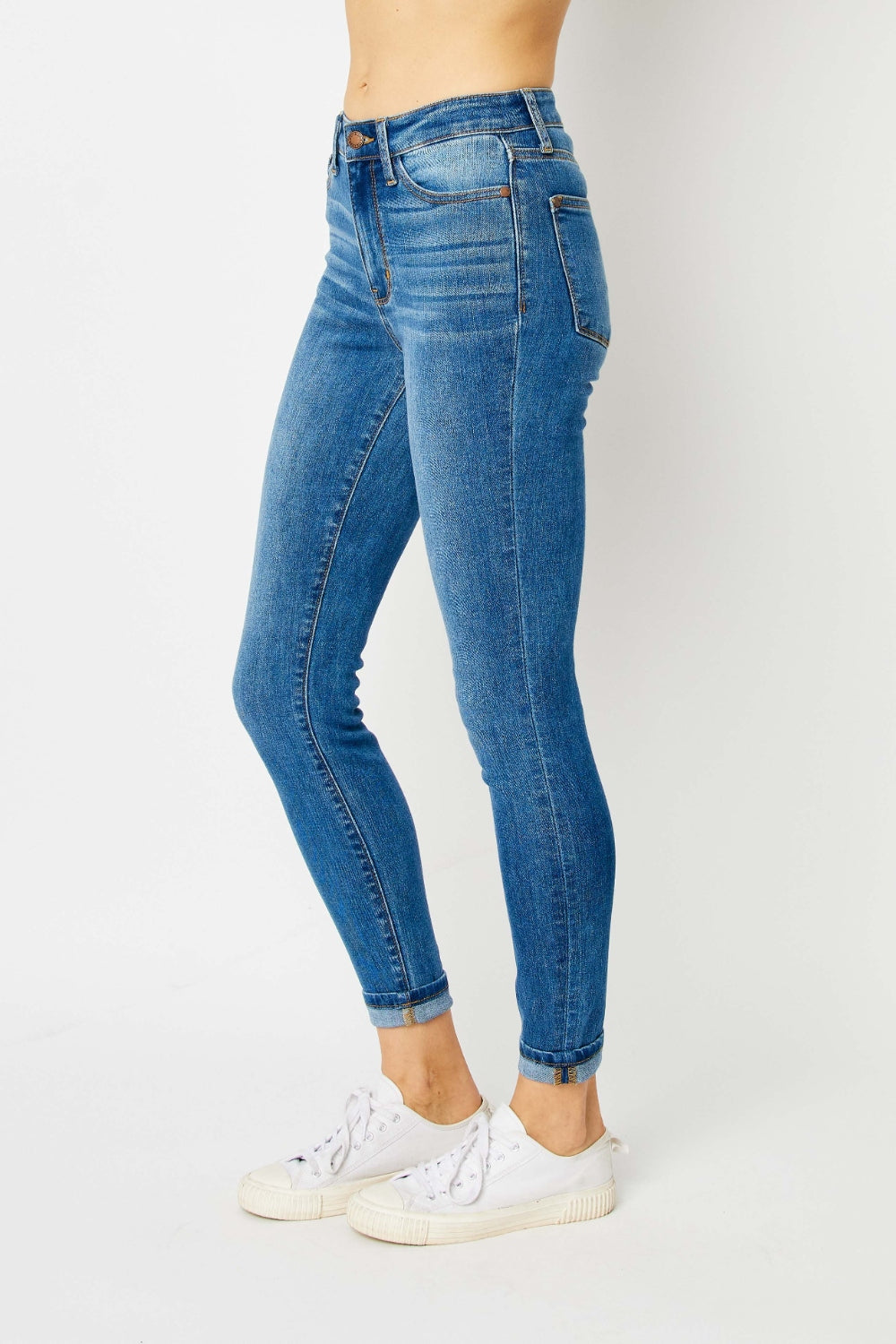 Judy Blue Cuffed Hem Blue Denim Skinny Jeans