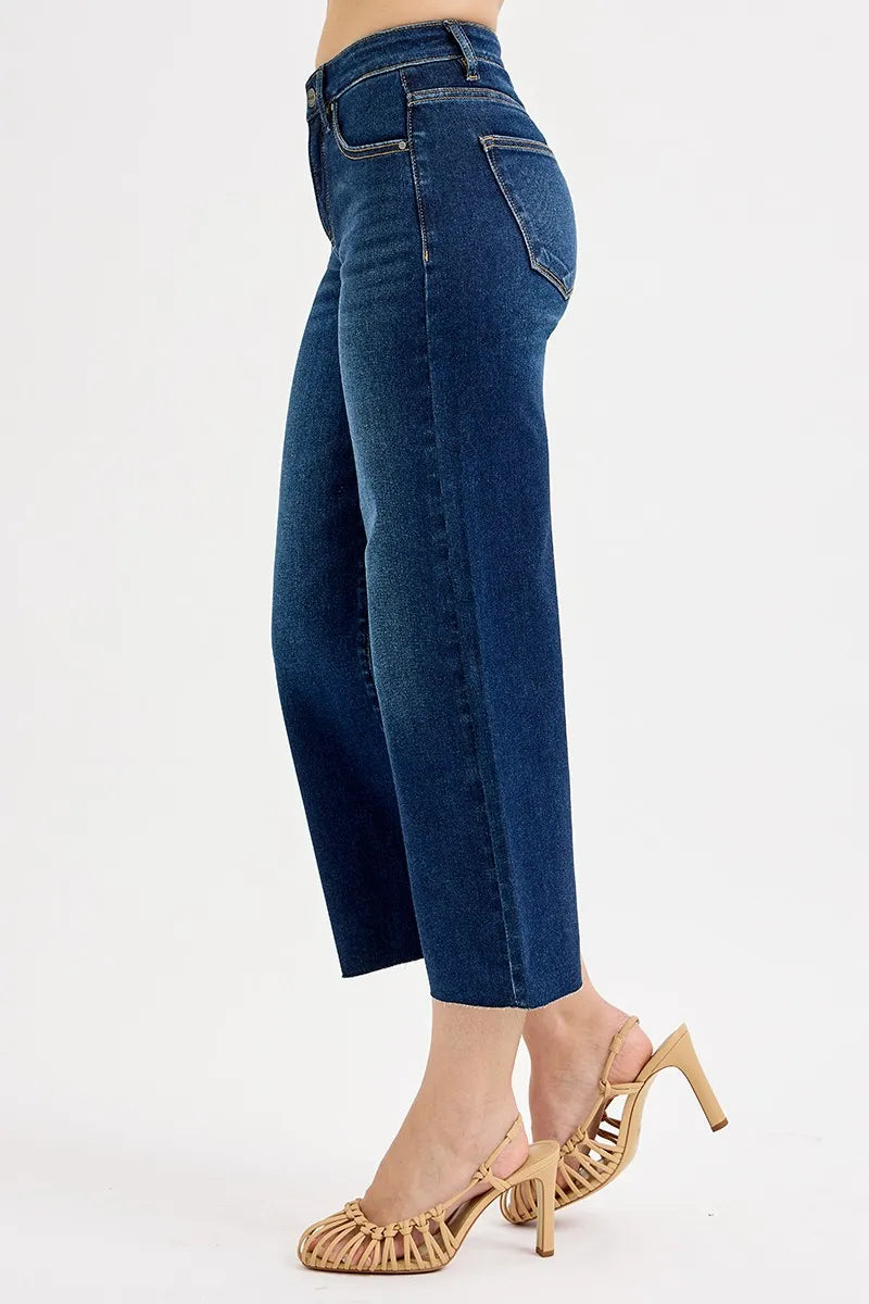RISEN Tummy Control High Rise Crop Wide Jeans