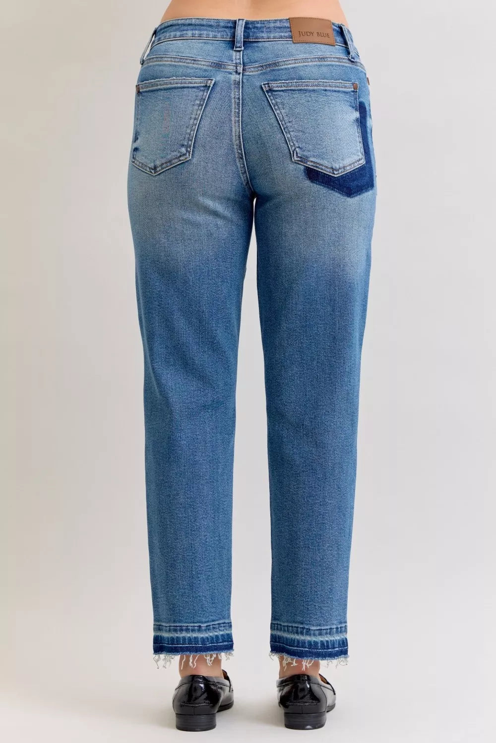 Judy Blue Mid Rise Patch & Repair Destroy Release Hem Boyfriend Jeans