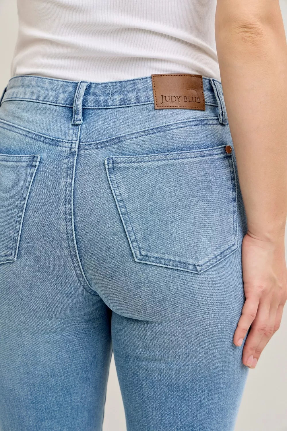 Judy Blue Mid Rise Bootcut Jeans with Contrast Wash Front Patch Pockets