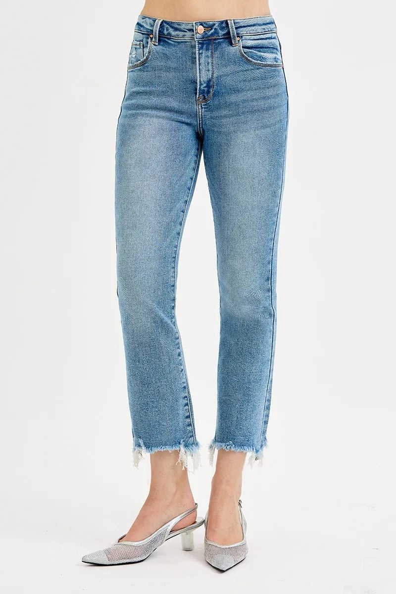 RISEN High Rise Crop Straight Slim Jeans