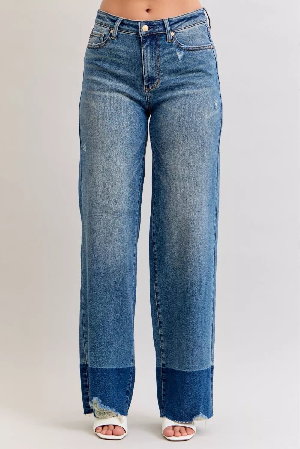 Judy Blue Raw Hem High Waist Straight Leg Jeans