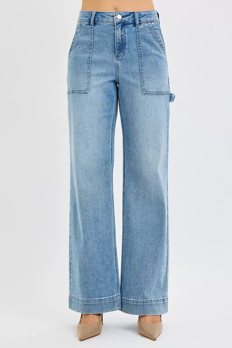 RISEN High Rise Straight Leg Jeans with Front Pockets