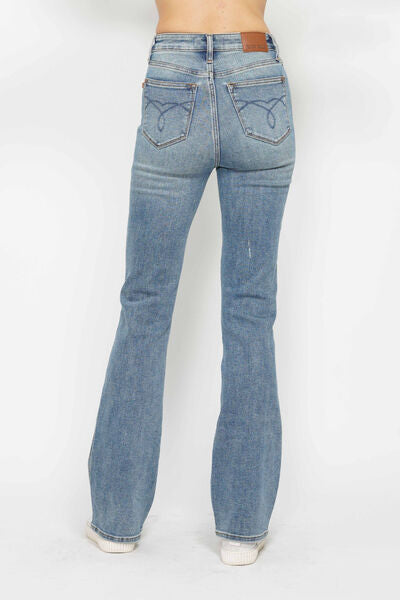 Judy Blue Tummy Control Back Embroidered Pocketed Bootcut Jeans