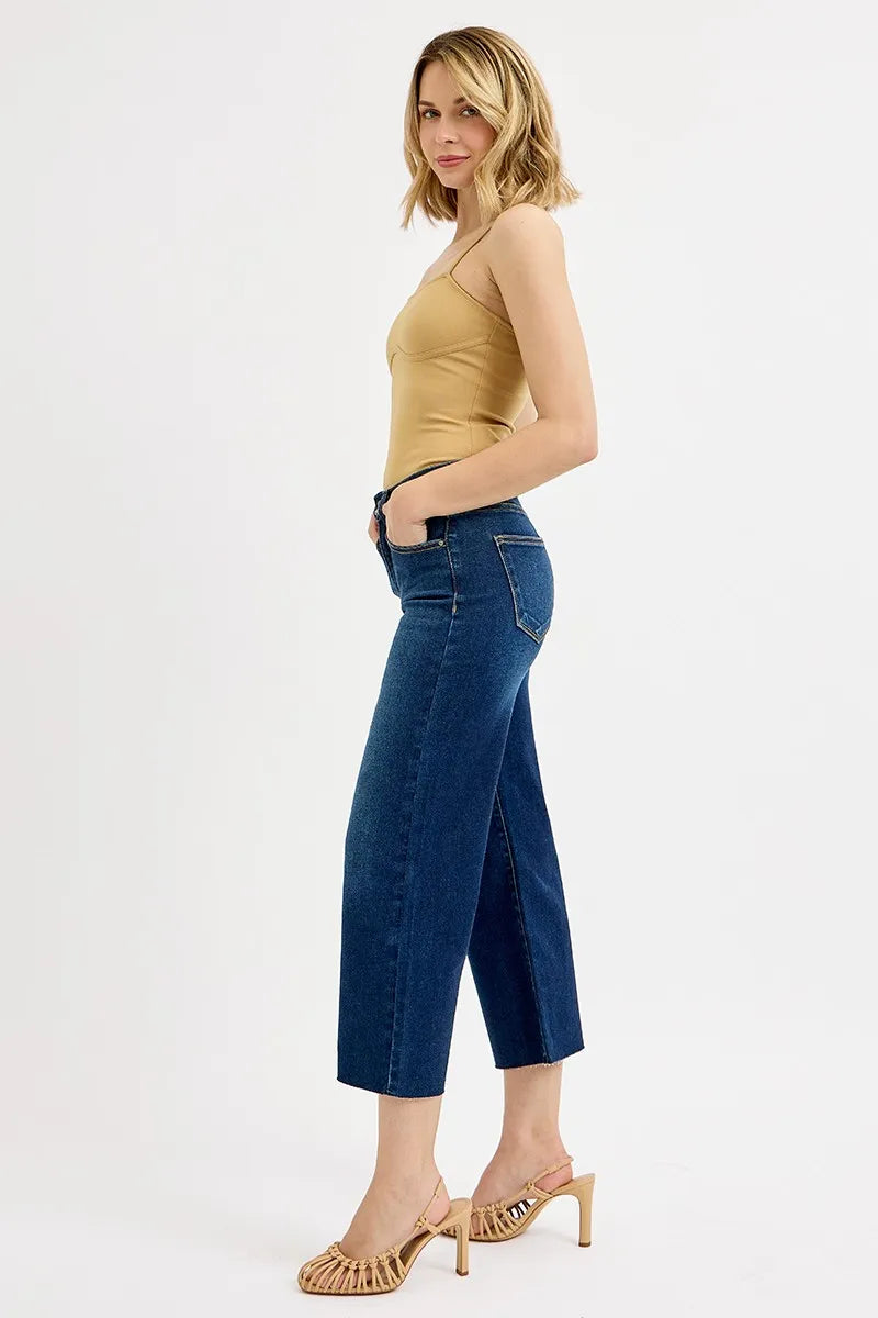 RISEN Tummy Control High Rise Crop Wide Jeans