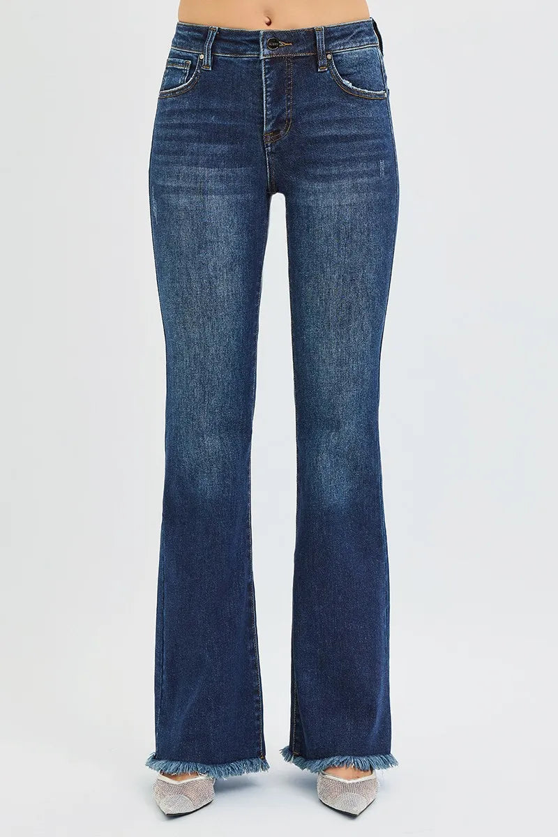 RISEN Full Size Tummy Control Mid Rise Flare Jeans Plus Size