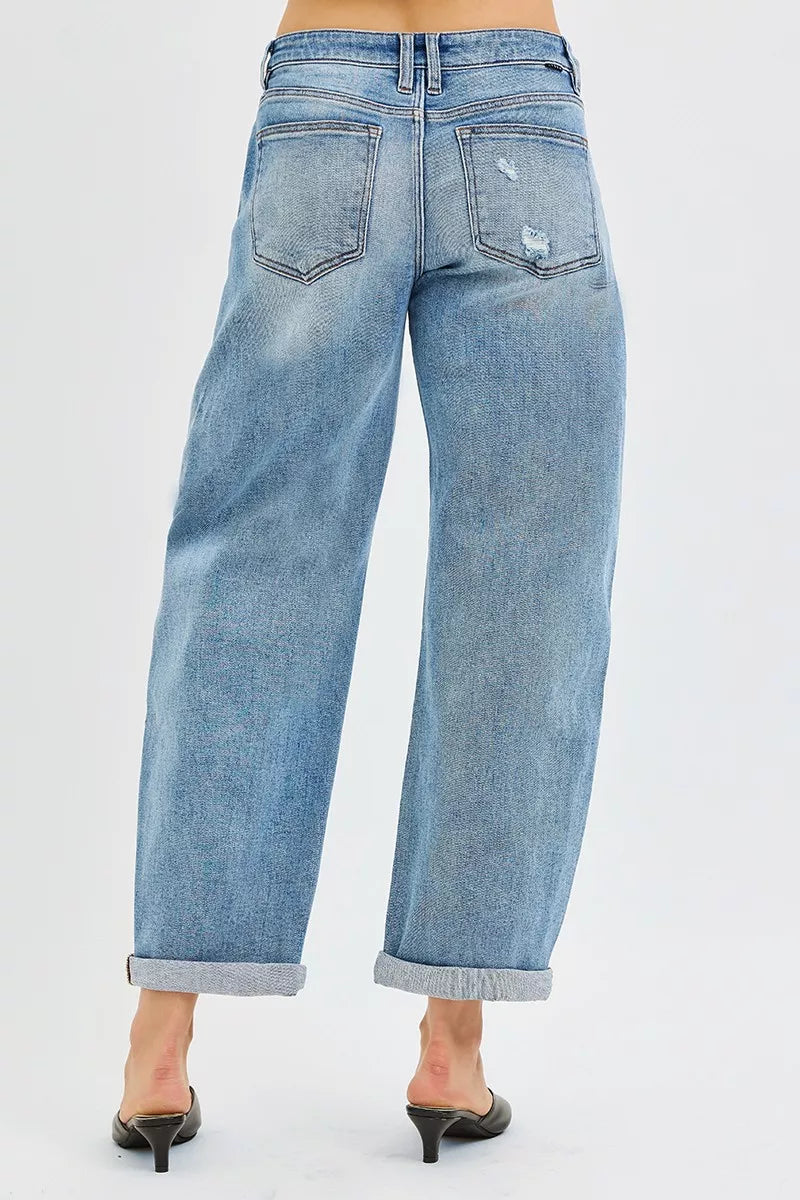 RISEN Slouchy Ankle Length Cuffed Barrel Jeans