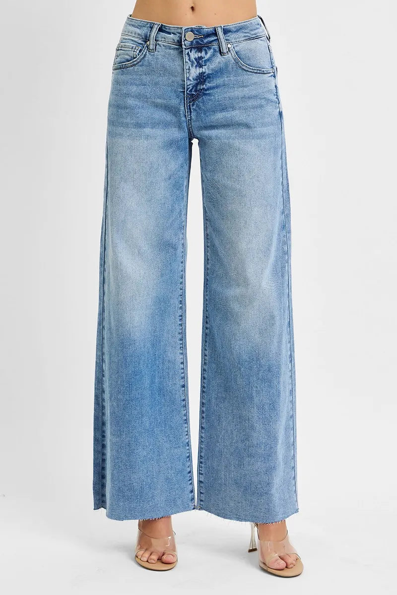 RISEN Tummy Control High Rise Ankle Palazzo Jeans
