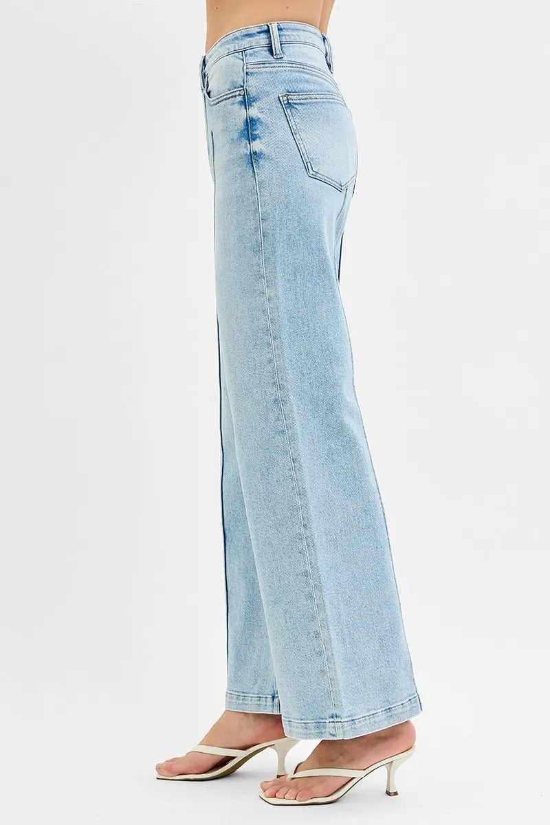 RISEN Full Size High Waist Wide Leg Pintuck Detailed Plus Size