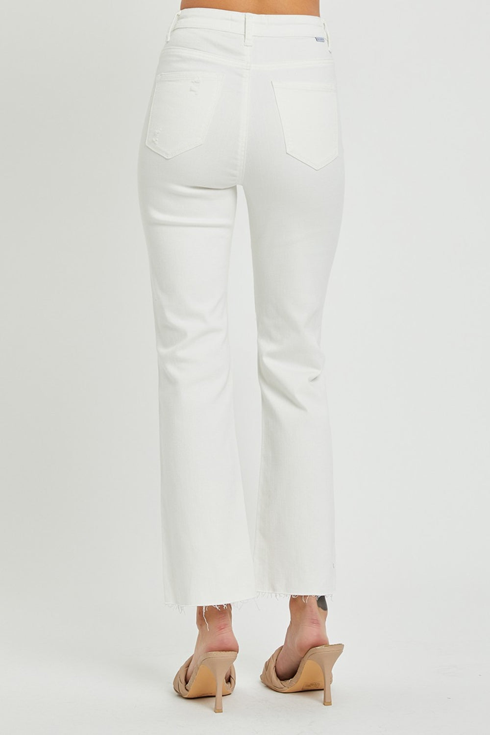 RISEN High Rise Button Fly White Denim Straight Leg Jeans