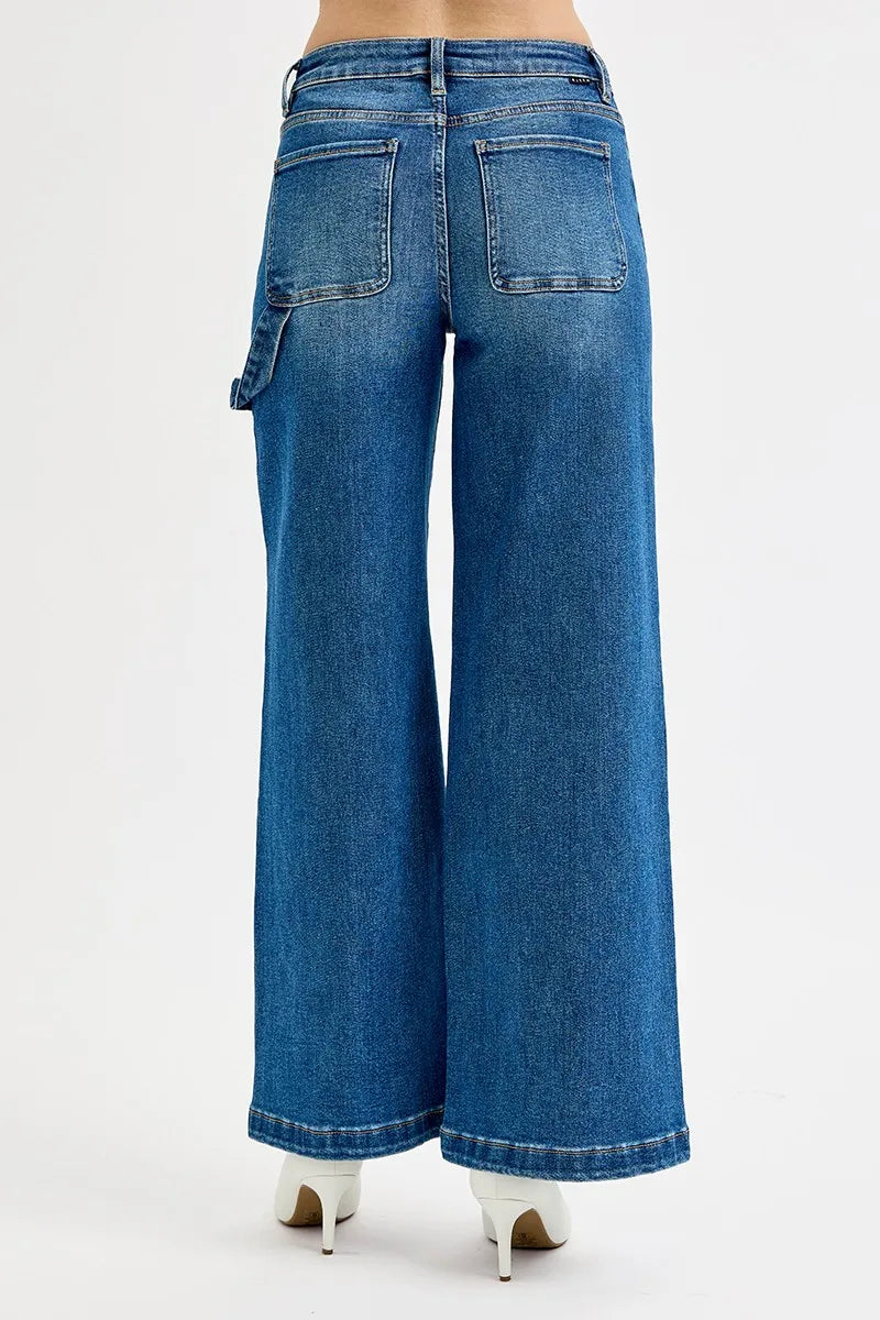 RISEN High Rise Wide Leg Patch Detailed Jeans