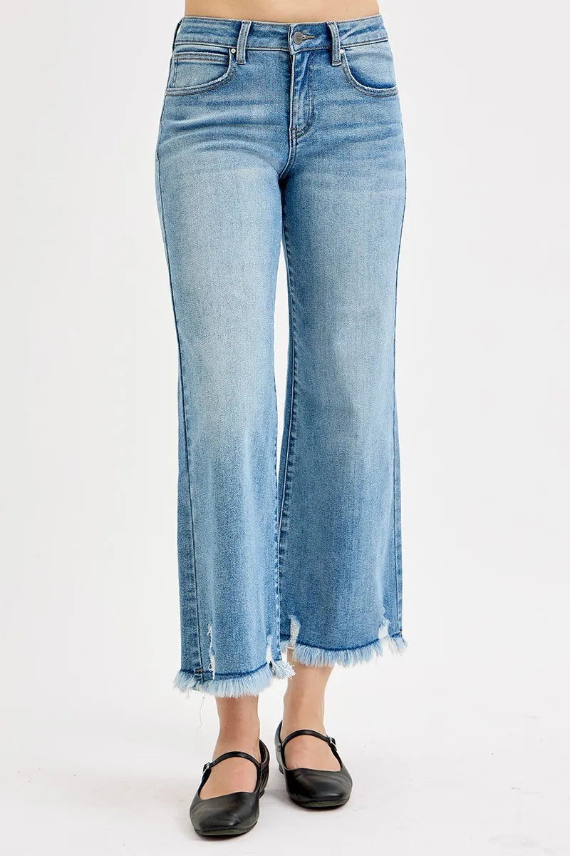 RISEN Mid Rise Crop Wide Leg Jeans
