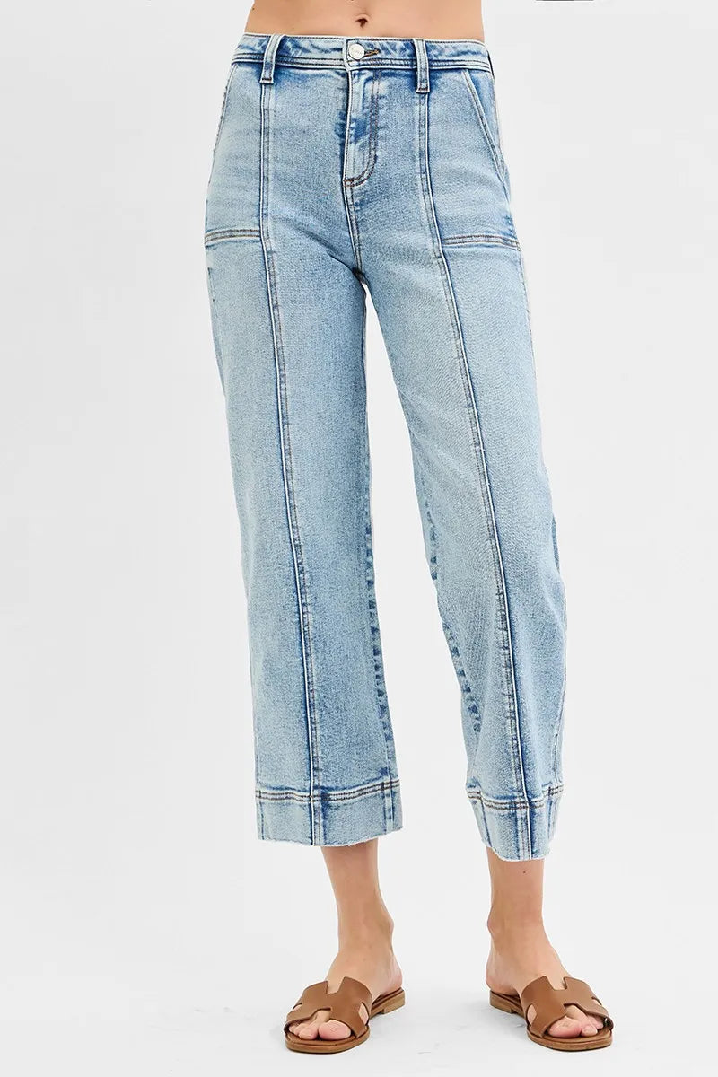 RISEN High Rise Crop Wide Front Seam Detailed Jeans