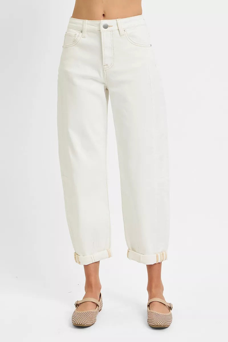 RISEN High Rise Barrel Cropped Jeans