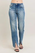 Judy Blue High Waist Vintage Wash Front Seam Slit Straight Leg Denim Jeans