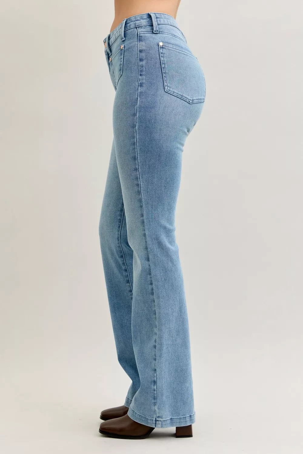 Judy Blue Mid Rise Bootcut Jeans with Contrast Wash Front Patch Pockets