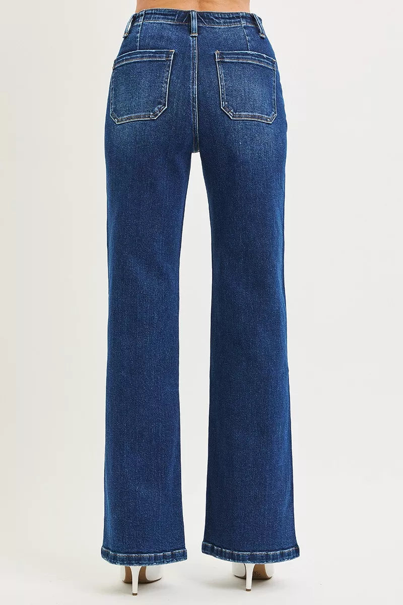 RISEN Full Size High Rise Wide Leg Jeans with Front Tie