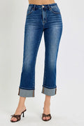 RISEN High Rise Ankle Straight Cuffed Jeans