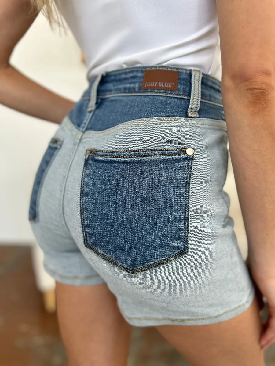 Judy Blue Color Block Blue Denim Shorts