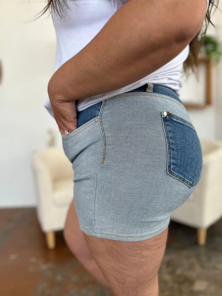 Judy Blue Color Block Blue Denim Shorts