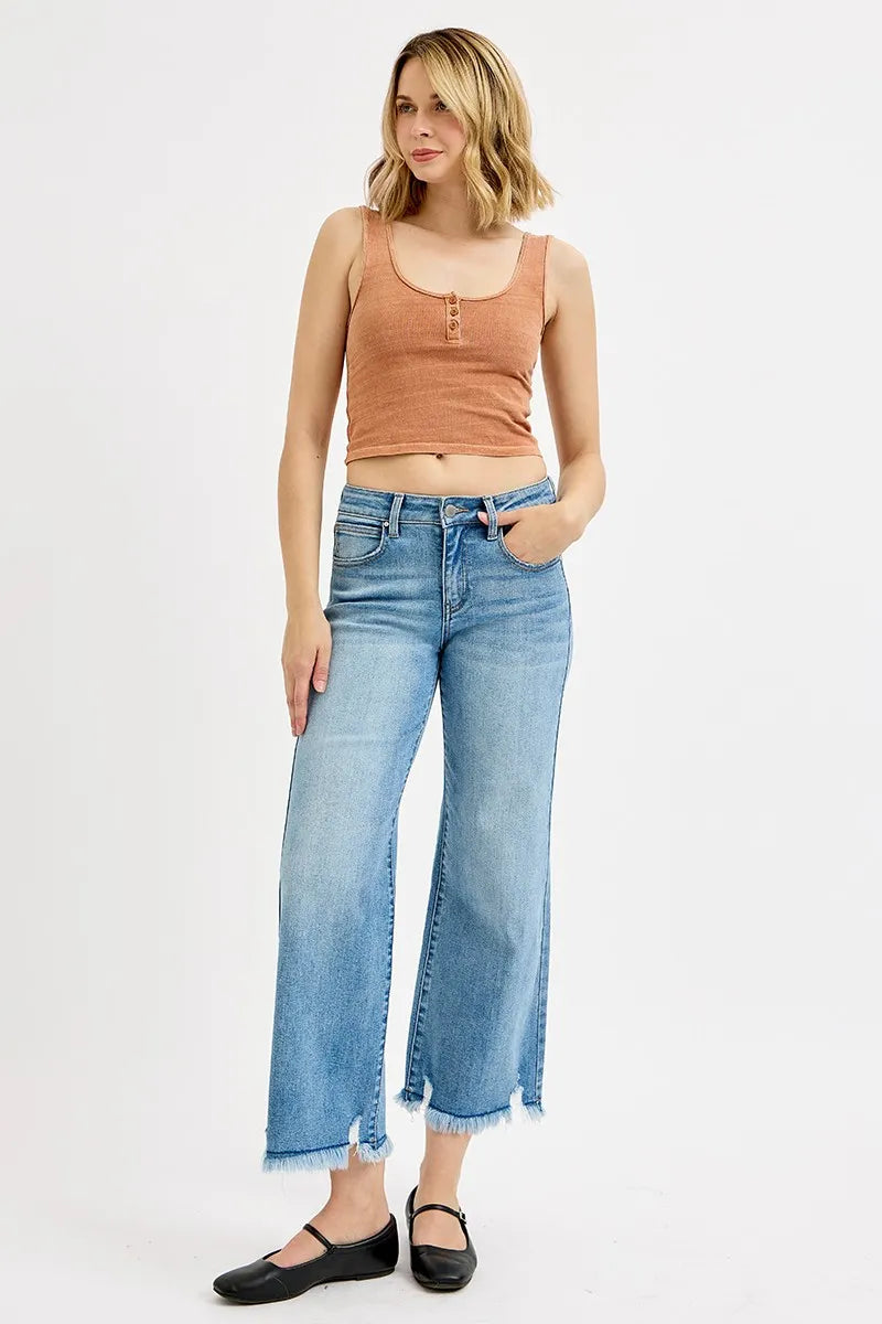 RISEN Mid Rise Crop Wide Leg Jeans