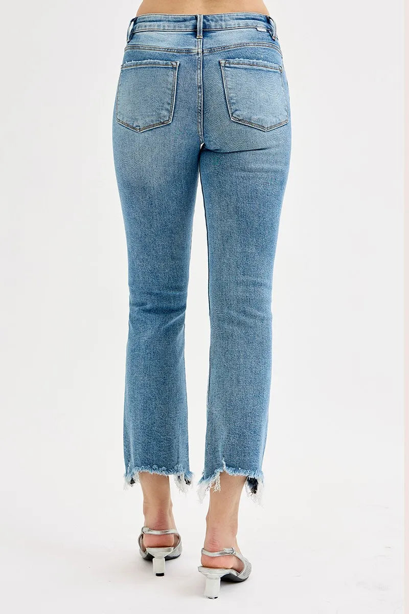 RISEN High Rise Crop Straight Slim Jeans