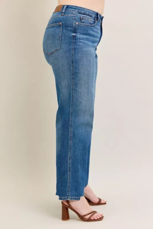Judy Blue  High Waist Tummy Control Chew Hem Destroy Wide Jeans