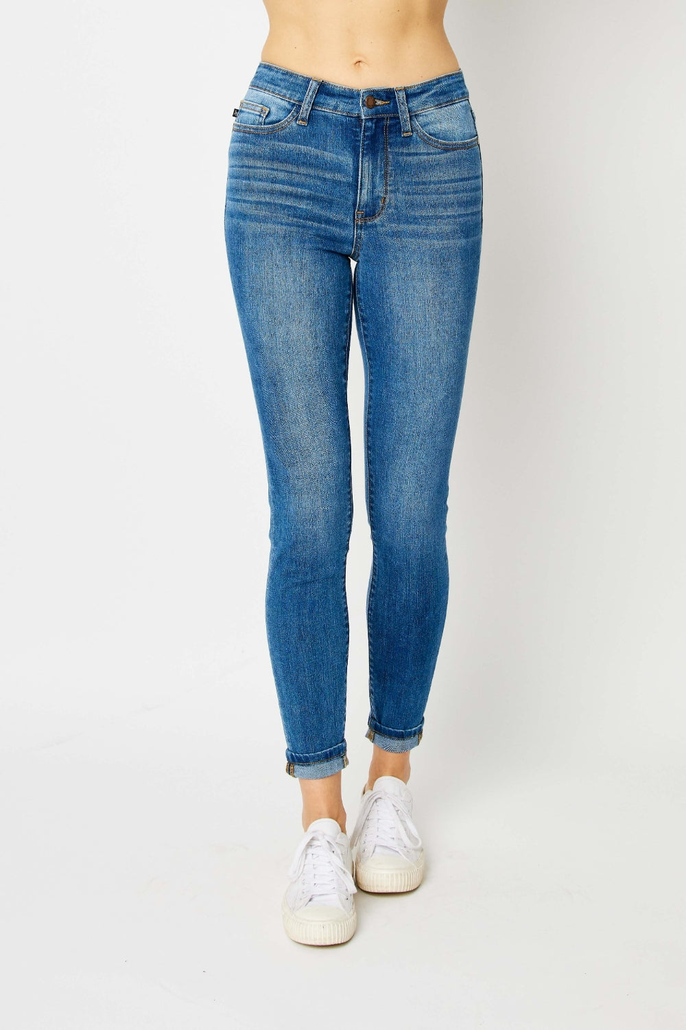 Judy Blue Cuffed Hem Blue Denim Skinny Jeans