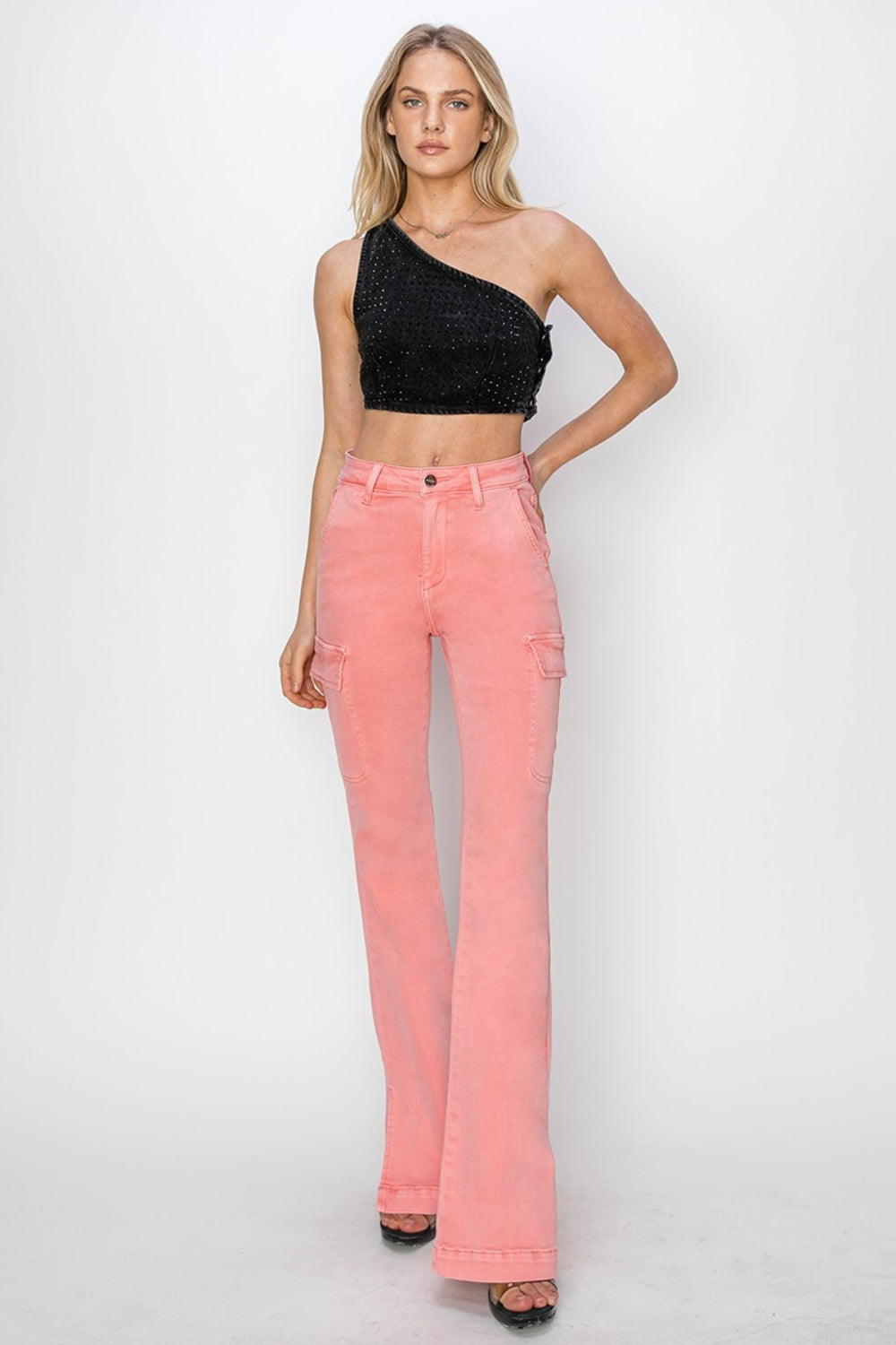 RISEN Pink Side Slit Cargo Bootcut Jeans