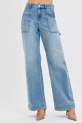 RISEN High Rise Straight Leg Jeans with Front Pockets