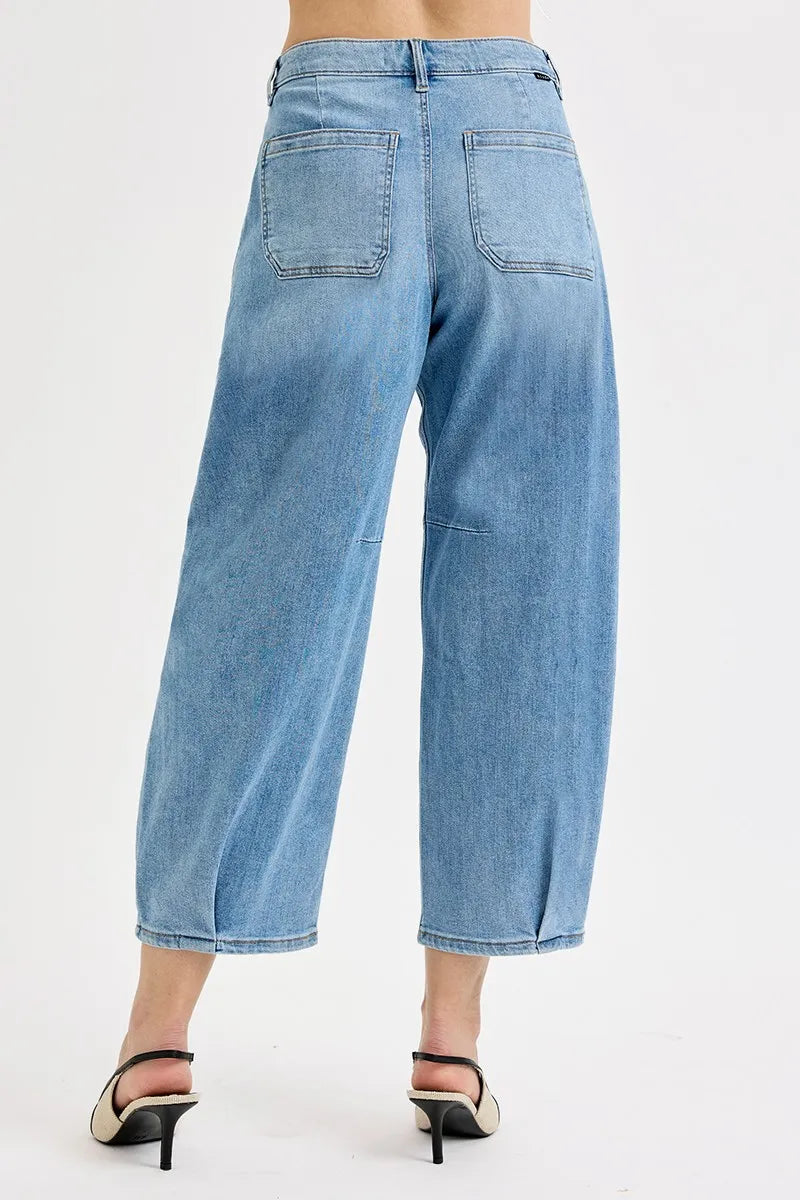 RISEN Mid Rise Fit Crop Wide Volume Leg Jeans