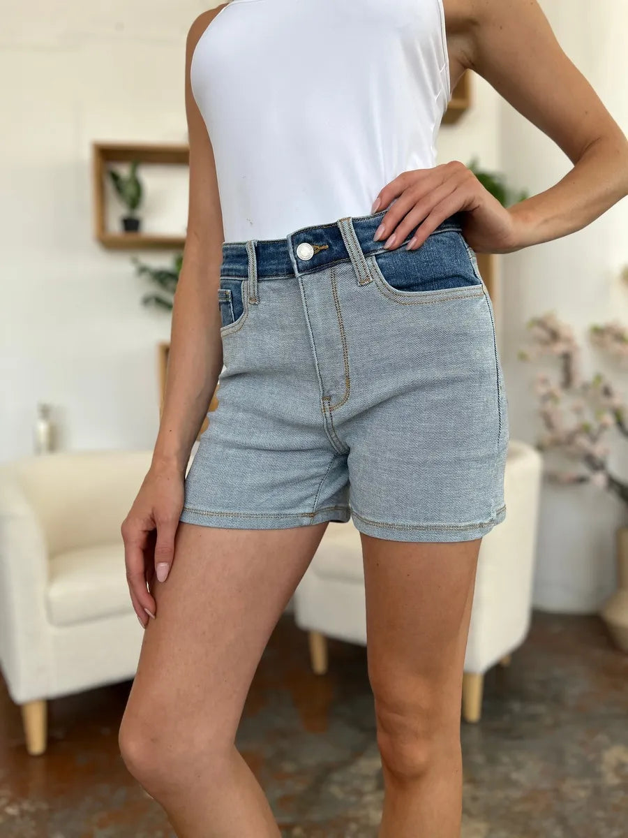 Judy Blue Color Block Blue Denim Shorts