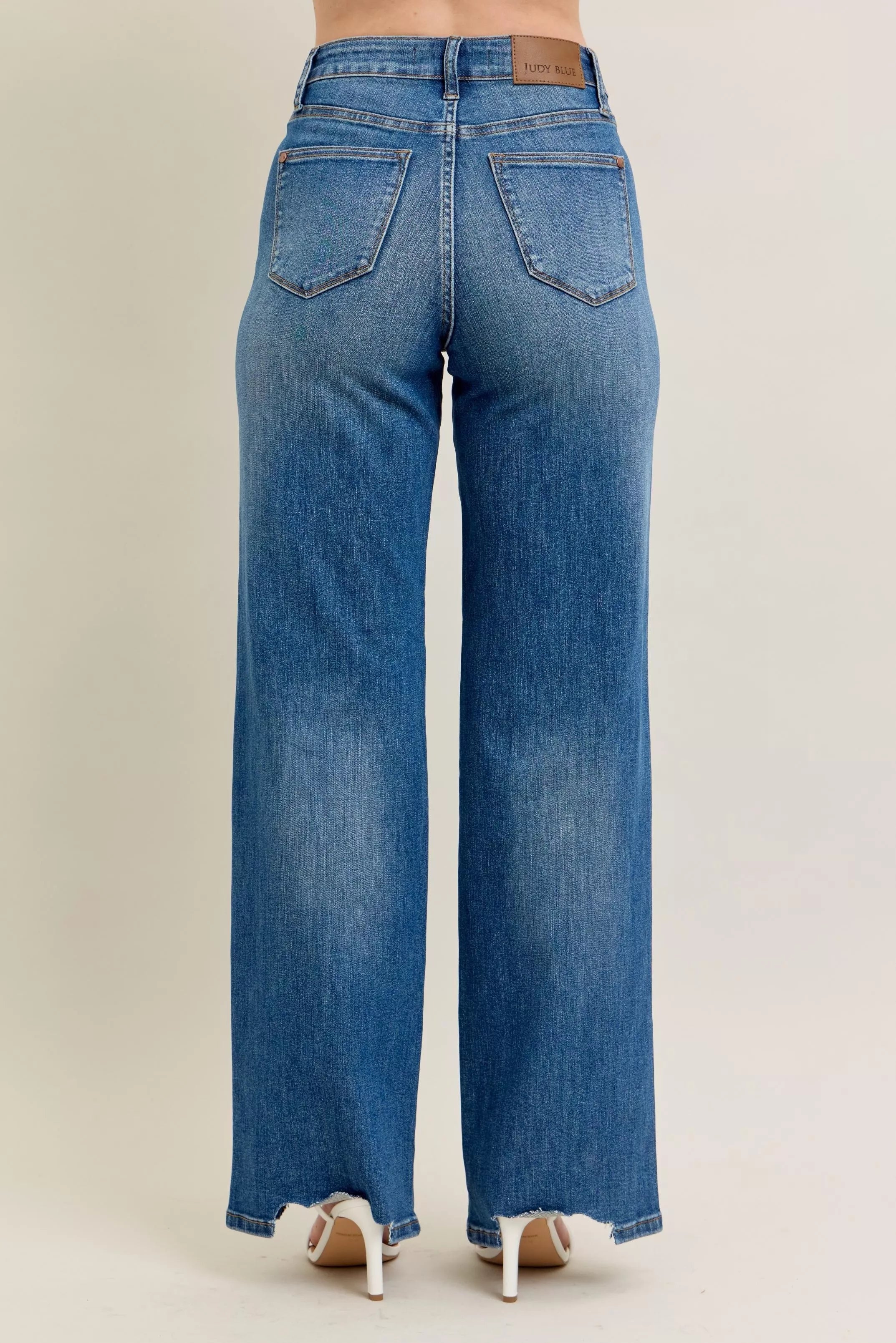 Judy Blue  High Waist Tummy Control Chew Hem Destroy Wide Jeans