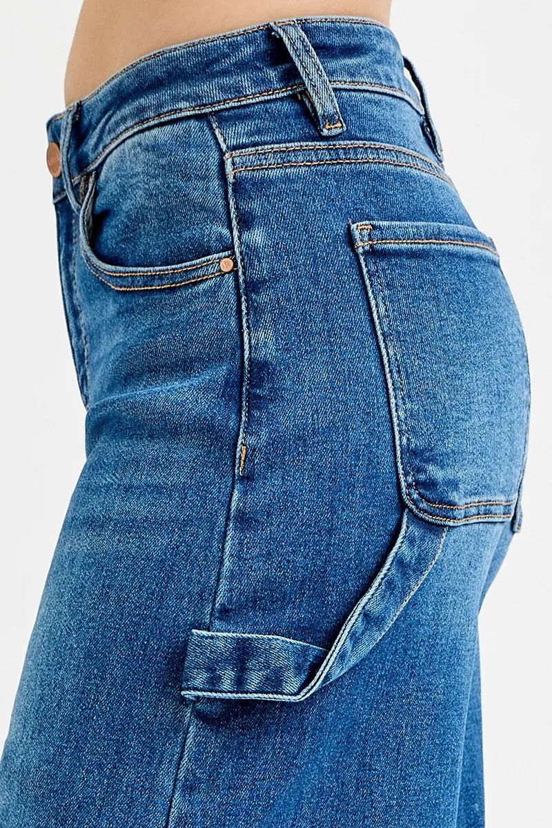 RISEN High Rise Wide Leg Patch Detailed Jeans