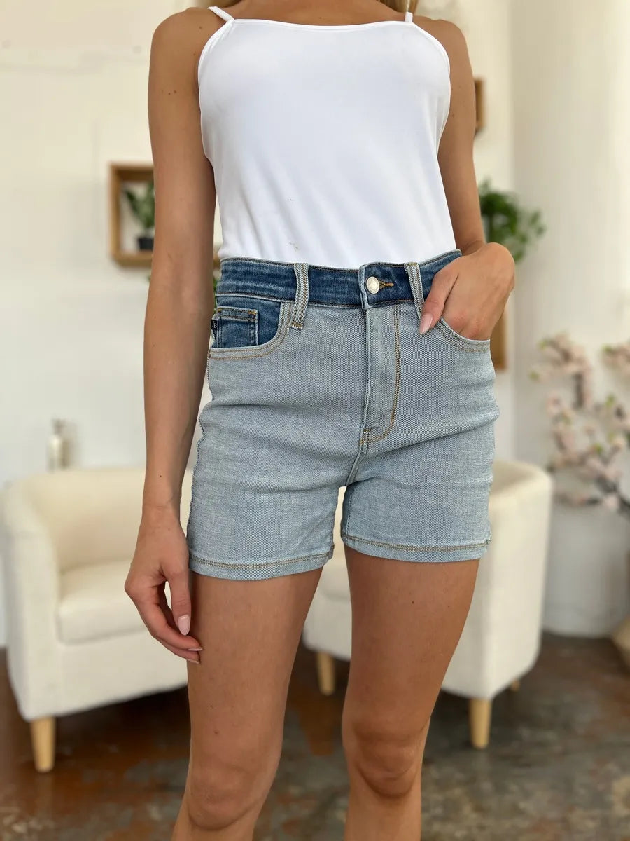 Judy Blue Color Block Blue Denim Shorts