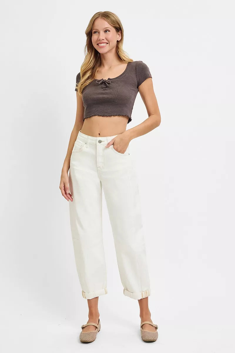 RISEN High Rise Barrel Cropped Jeans