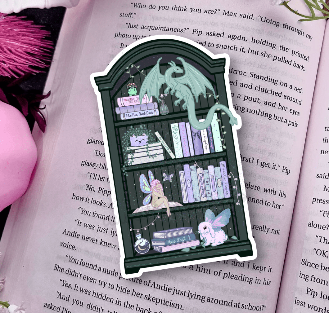 Fairy Dragon Bookshelf Die-Cut Sparkle Bookmark