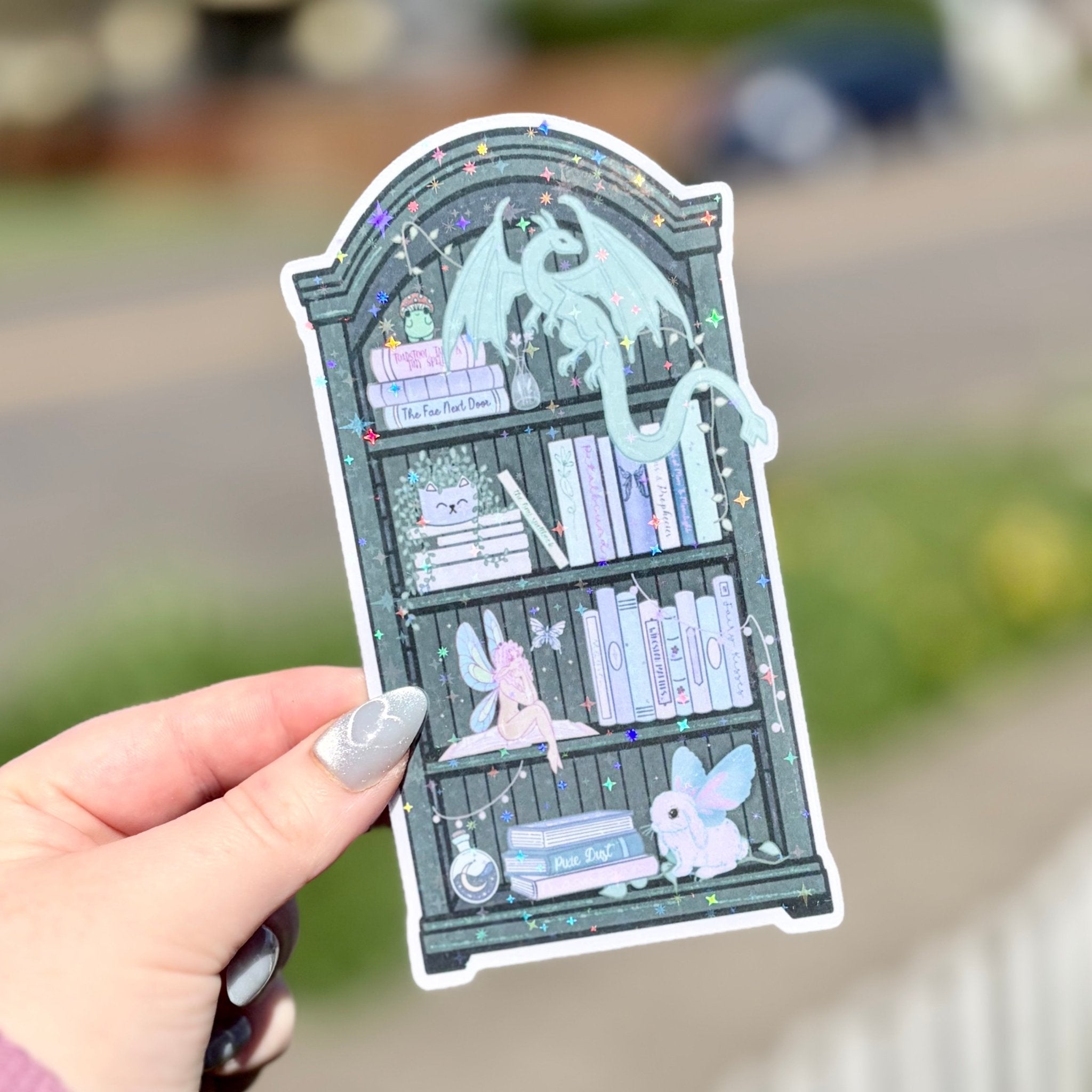 Fairy Dragon Bookshelf Die-Cut Sparkle Bookmark