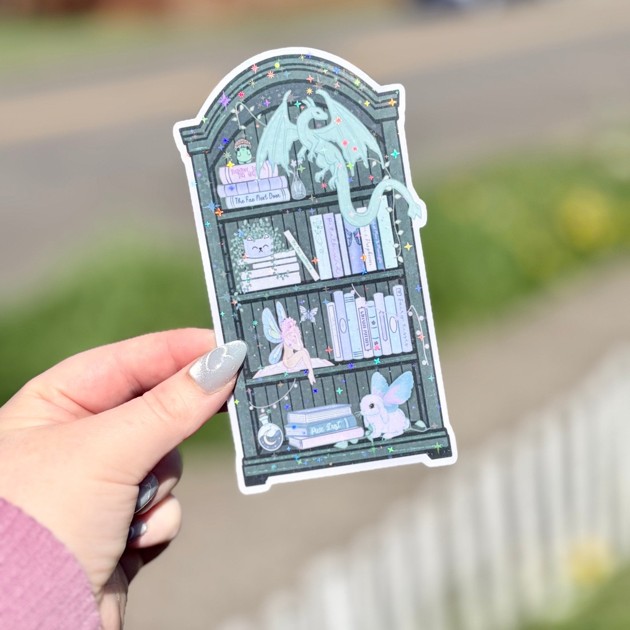 Fairy Dragon Bookshelf Die-Cut Sparkle Bookmark