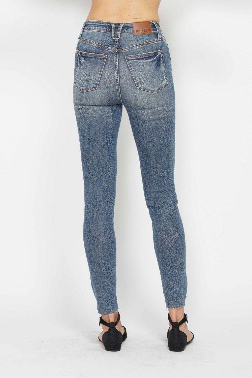 Judy Blue Tummy Control Vintage Wash Hem Destroy Blue Denim Skinny Jeans