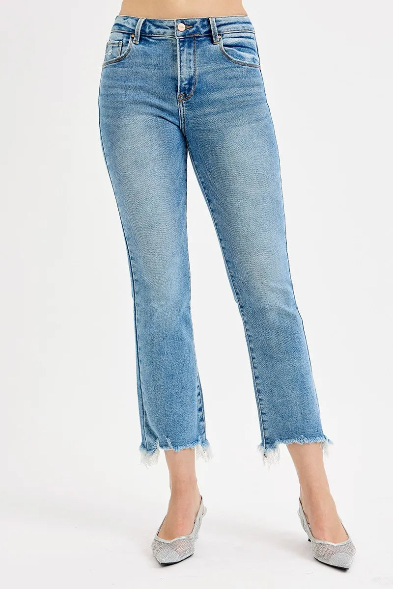 RISEN High Rise Crop Straight Slim Jeans